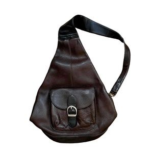 90s Style Vintage Brown Leather One Strap Backpack